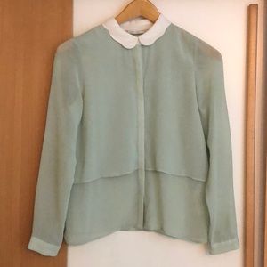 Zara Mint Blouse with white scalloped collar